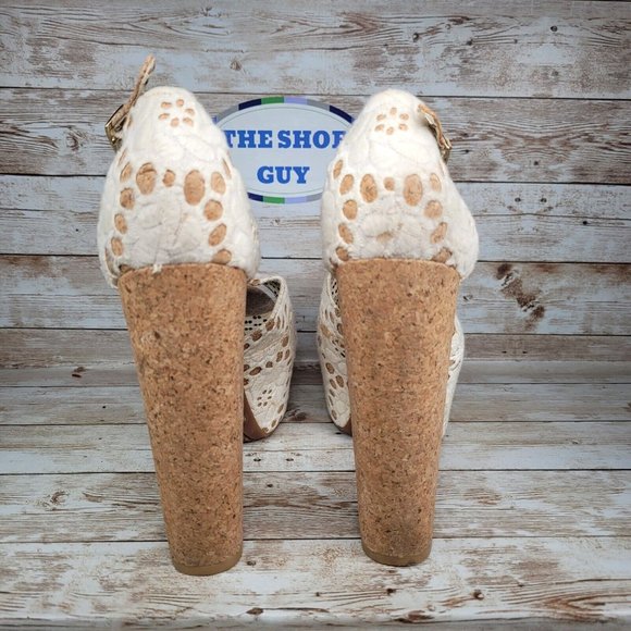 Jessica Simpson Women Size 9B Brown/ White Ankle Strap High Block Heels Shoes - Picture 9 of 13